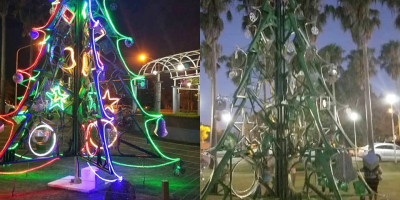 Se encendió el Árbol Navideño construido 100% con material reciclado