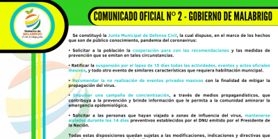 Comunicado Oficial Gobierno de Malabrigo Nº 2