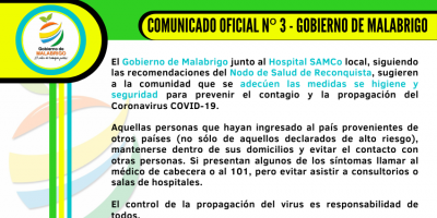 Comunicado Oficial Gobierno de Malabrigo Nº 3