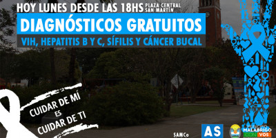 El próximo lunes: Diagnósticos de VIH, Hepatitis B y C, Sífilis y Cáncer Bucal gratuitos en Plaza Central San Martín